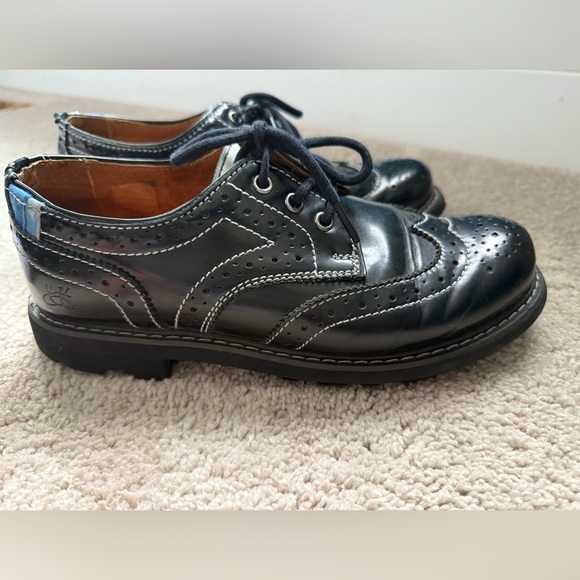 John Fluevog Black Leather Brogue Contrasting Saddle Stitch Oxford Lace Up Shoes - Picture 4 of 9